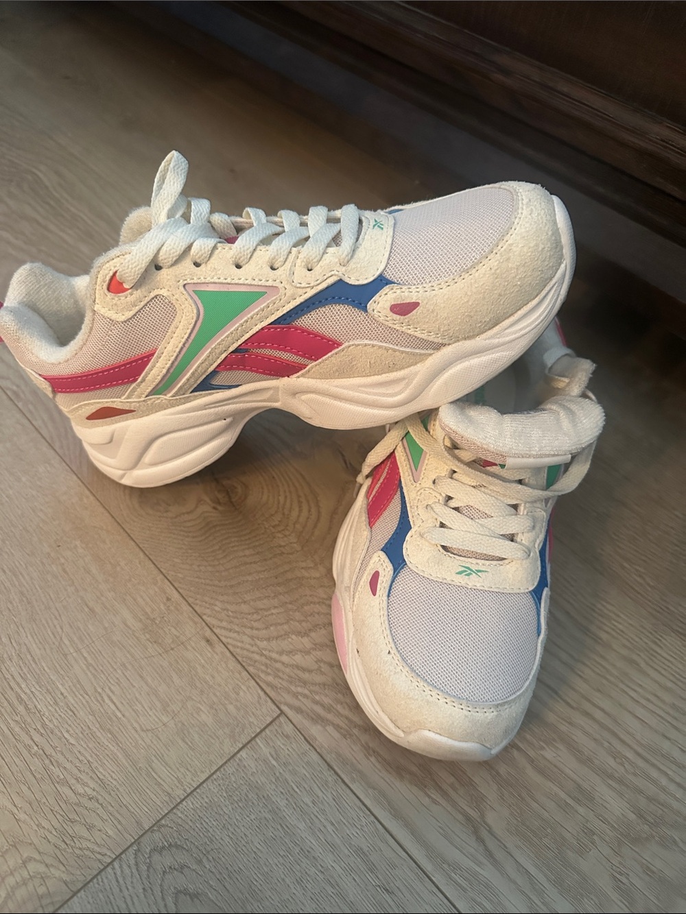Reebok Kids White Sneakers with Pink, Blue & Green Accents